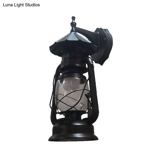 Bronze/Black Nautical Wall Light With Transparent Glass And Kerosene Style For Foyer Decoration