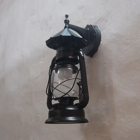 Bronze/Black Nautical Wall Light With Transparent Glass And Kerosene Style For Foyer Decoration