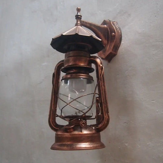 Bronze/Black Nautical Wall Light With Transparent Glass And Kerosene Style For Foyer Decoration