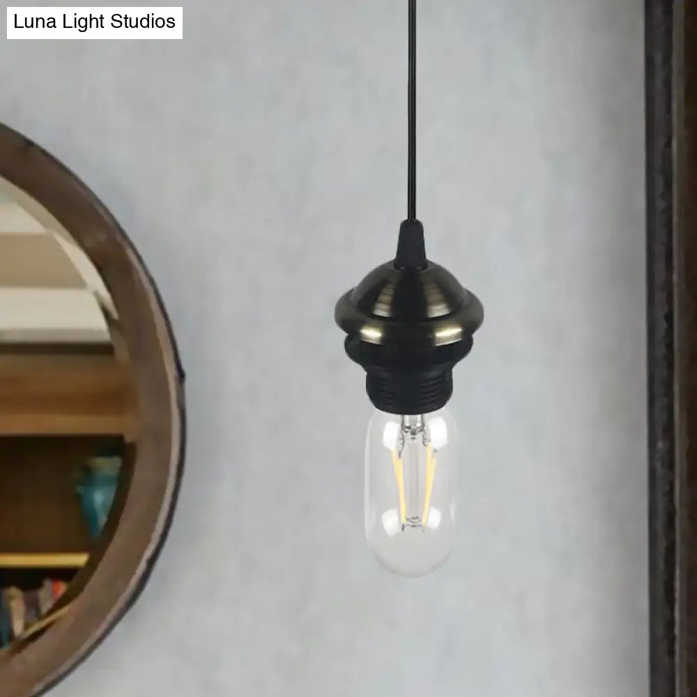 Bronze/Brass Industrial Mini Pendant Light With Adjustable Height - Bare Bulb 1-Light Metal Hanging