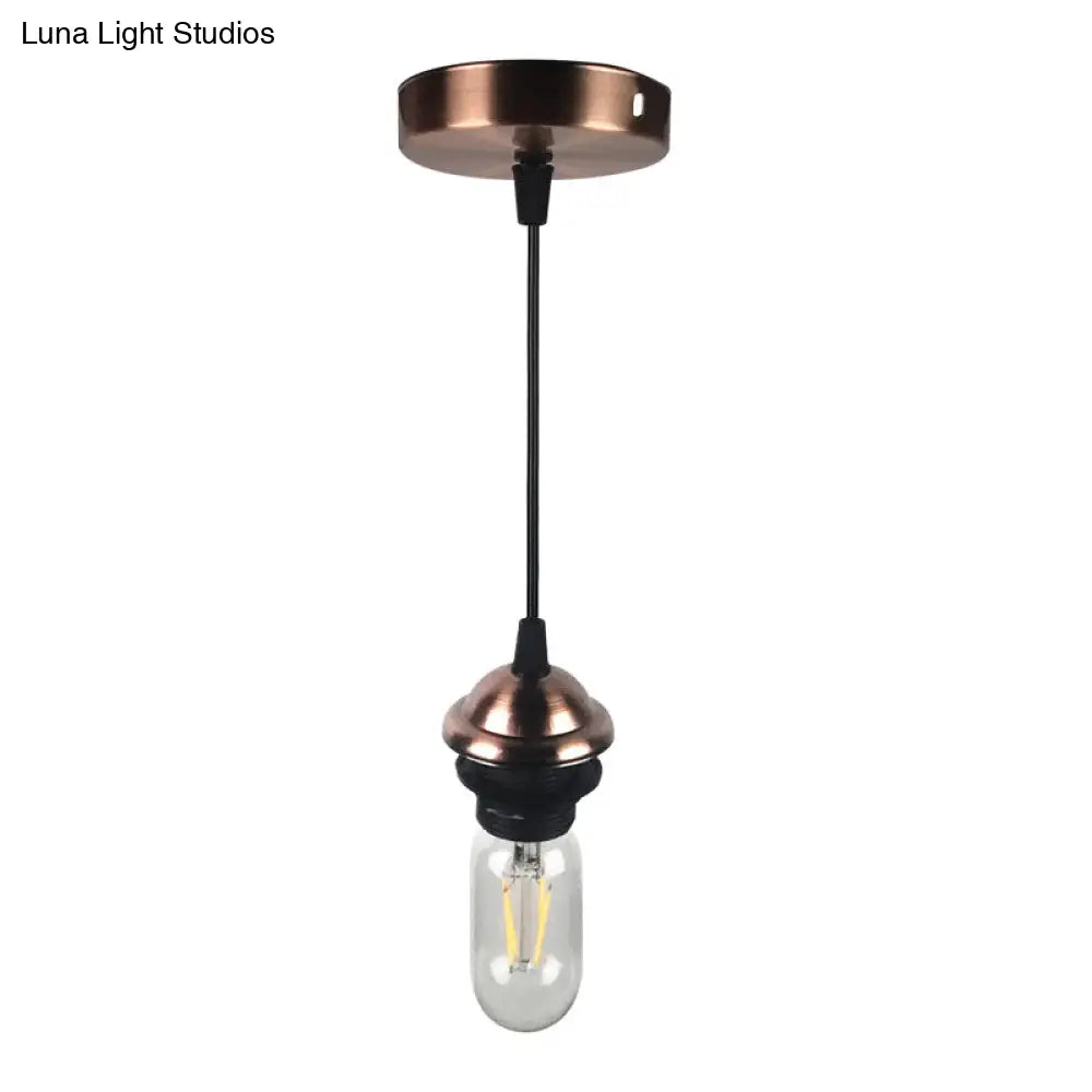 Bronze/Brass Industrial Mini Pendant Light With Adjustable Height - Bare Bulb 1-Light Metal Hanging