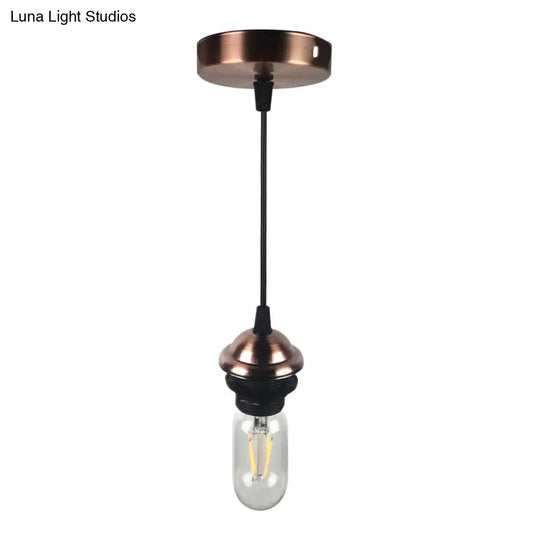 Bronze/Brass Industrial Mini Pendant Light With Adjustable Height - Bare Bulb 1-Light Metal Hanging