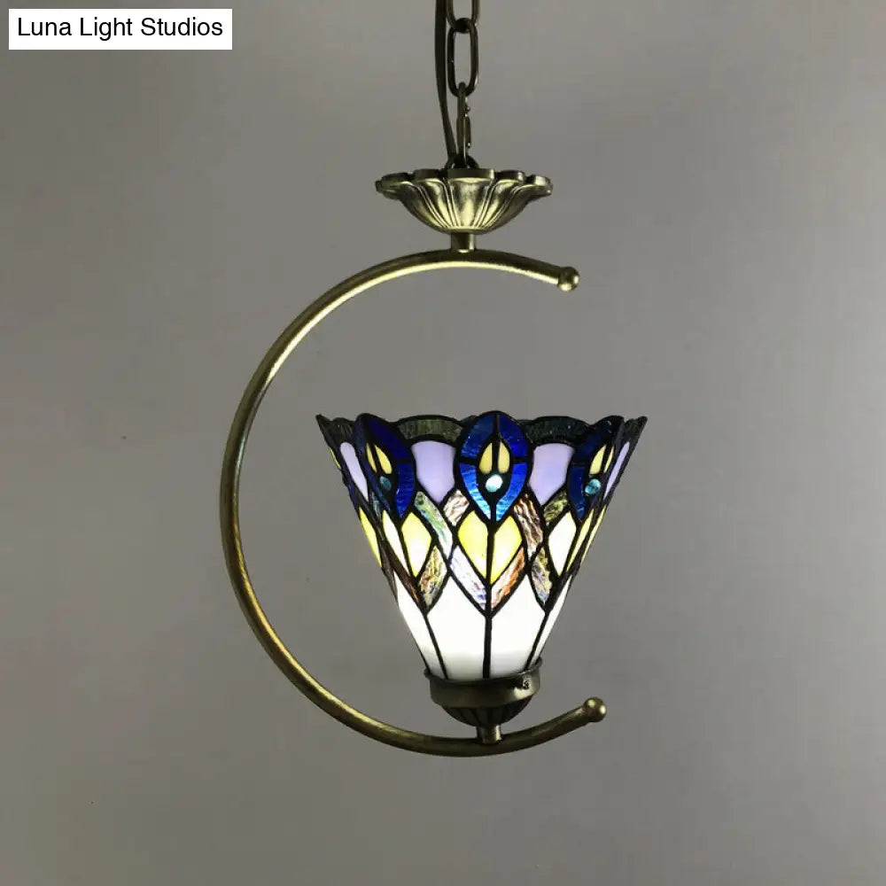 Bronze Pendant Light Kit With Baroque Metal C-Frame And Cut Glass Shade Purple