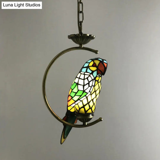 Bronze Pendant Light Kit With Baroque Metal C-Frame And Cut Glass Shade Yellow