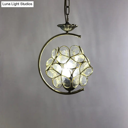 Bronze Pendant Light Kit With Baroque Metal C-Frame And Cut Glass Shade Clear