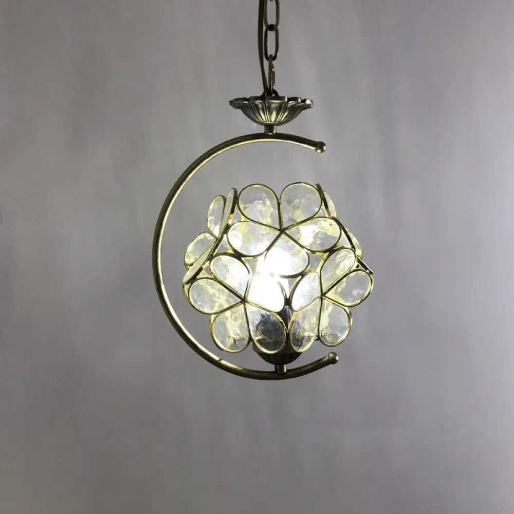 Bronze C-Frame Pendant Light With Geometric Cut Glass Shade Clear