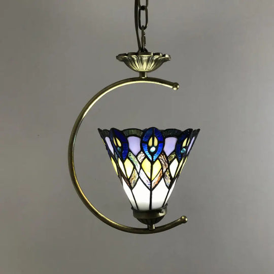 Bronze C-Frame Pendant Light With Geometric Cut Glass Shade Purple