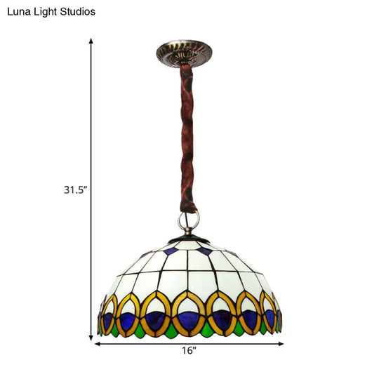 Peacock Feather Pattern Cut Glass Bronze Ceiling Light: Mediterranean Chandelier With 3 Bulbs