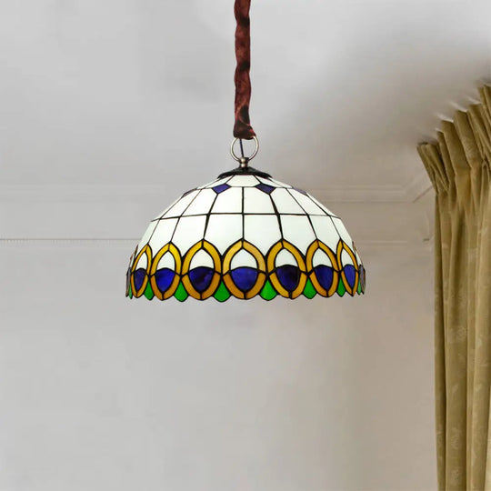 Bronze Ceiling Light Dome With Cut Glass Peacock Feather Pattern - Mediterranean Chandelier