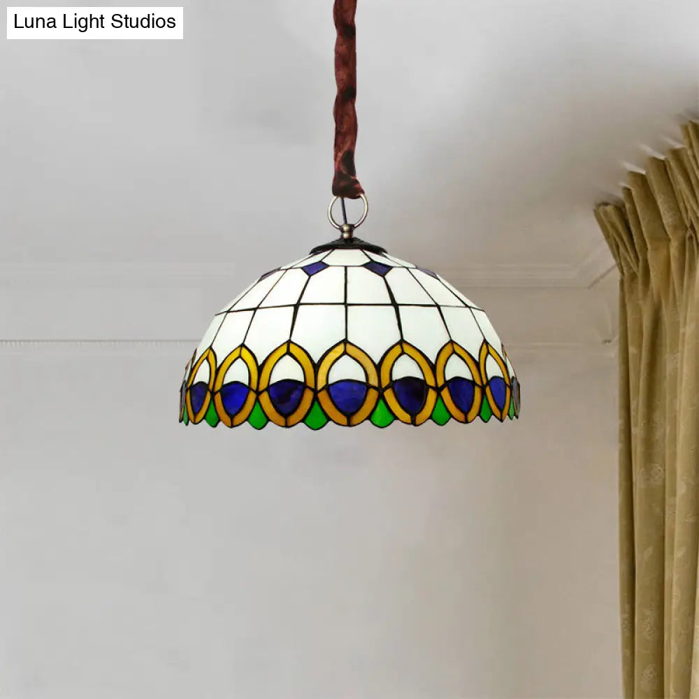 Peacock Feather Pattern Cut Glass Bronze Ceiling Light: Mediterranean Chandelier With 3 Bulbs