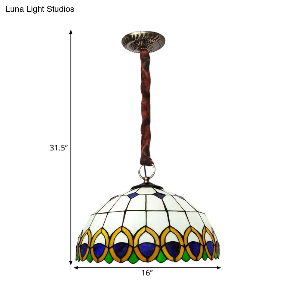 Bronze Ceiling Light Dome With Cut Glass Peacock Feather Pattern - Mediterranean Chandelier