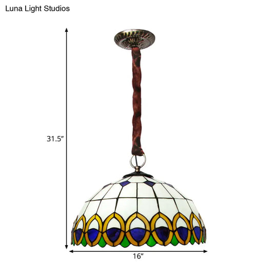 Bronze Ceiling Light Dome With Cut Glass Peacock Feather Pattern - Mediterranean Chandelier