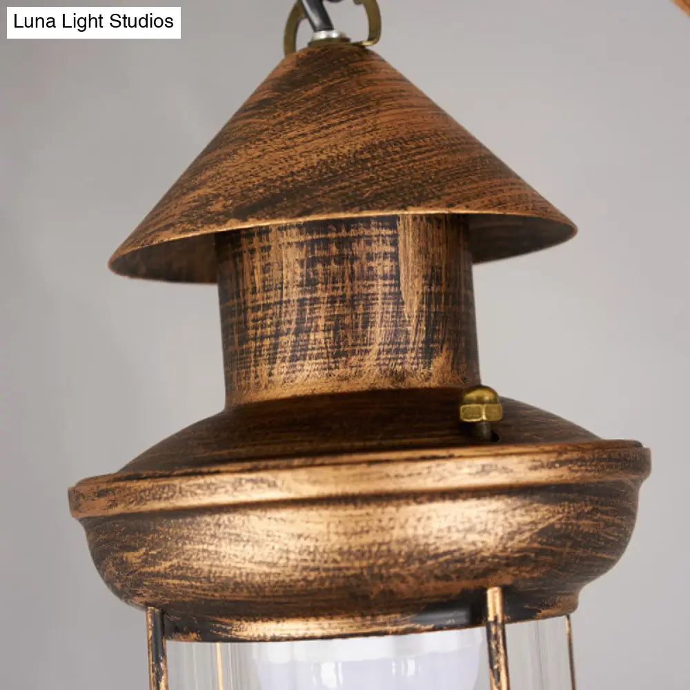 Bronze Coastal Glass Lantern Pendant Light - 4-Light Island Fixture