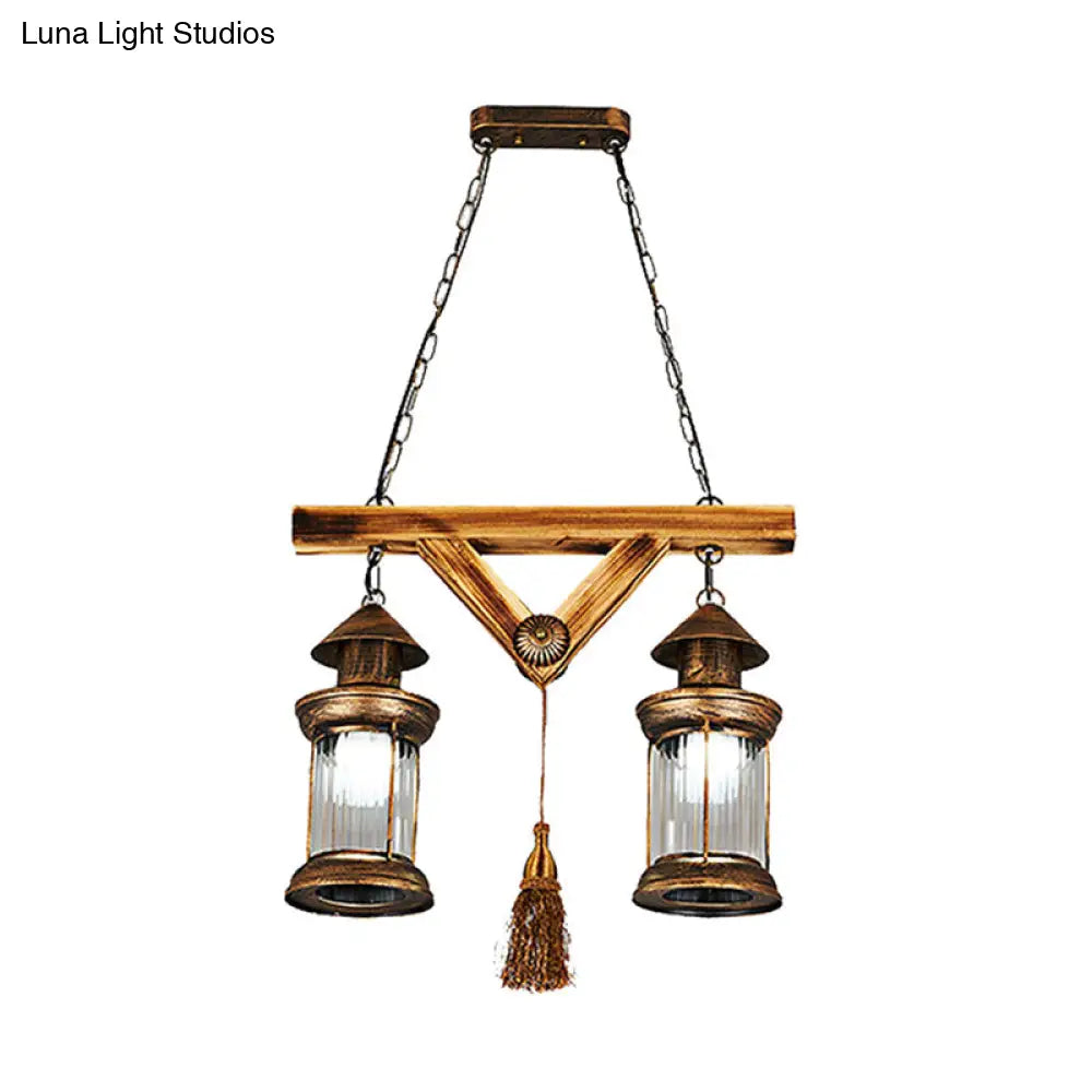 Bronze Coastal Glass Lantern Pendant Light - 4-Light Island Fixture