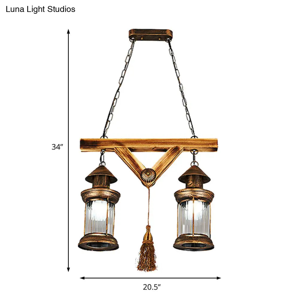 Bronze Coastal Glass Lantern Pendant Light - 4-Light Island Fixture