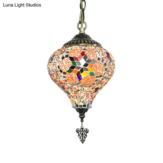 Bronze Coffee House Pendant Light Kit With Colorful Glass Shade