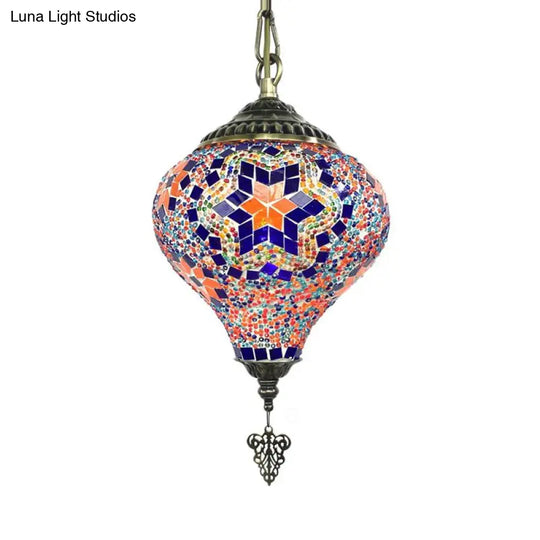 Bronze Coffee House Pendant Light Kit With Colorful Glass Shade