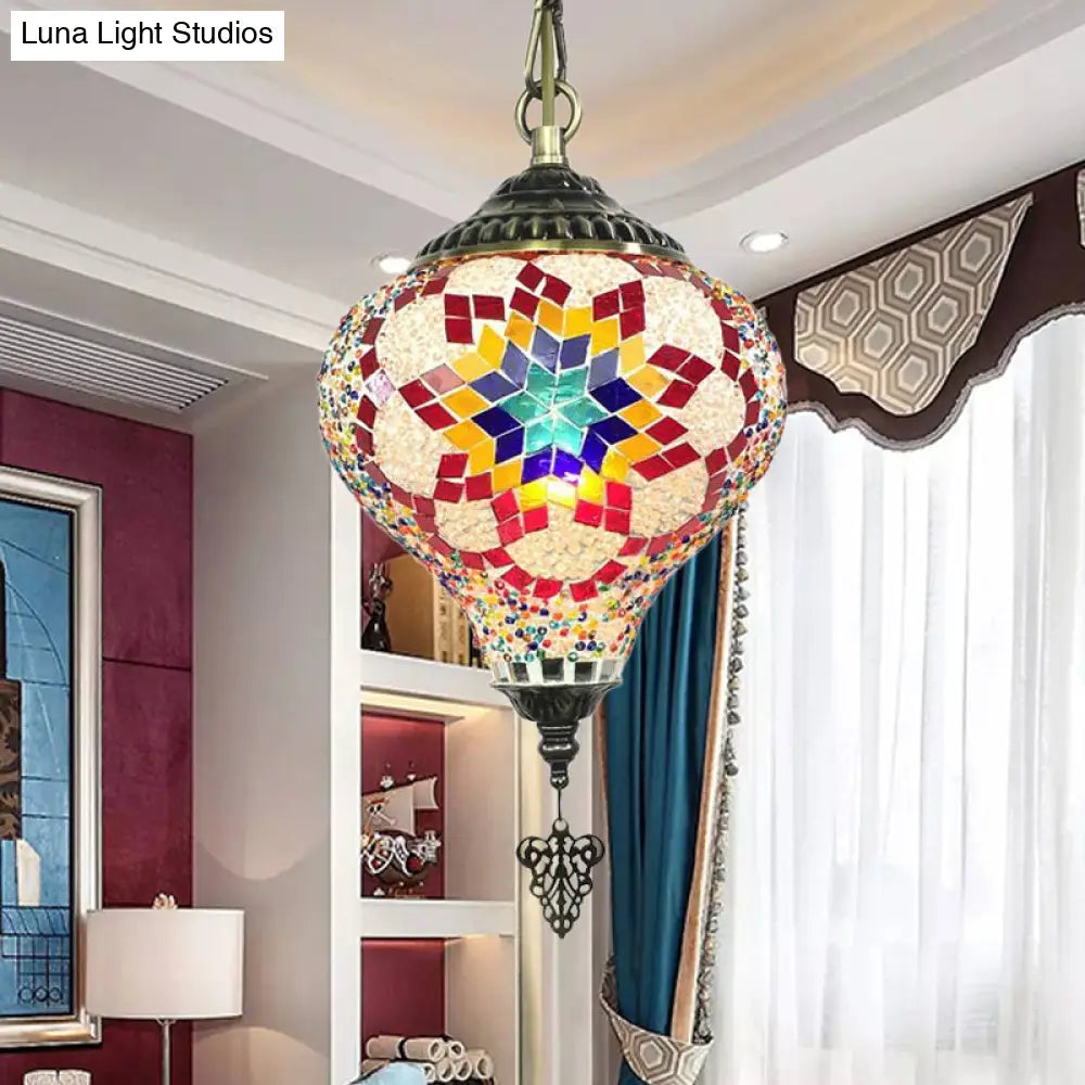 Bronze Coffee House Pendant Light Kit With Colorful Glass Shade