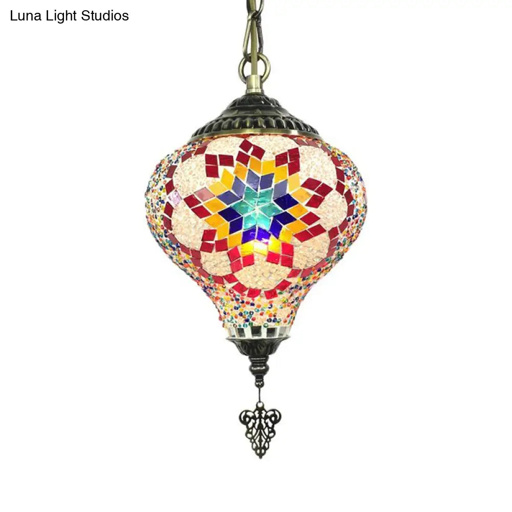 Bronze Coffee House Pendant Light Kit With Colorful Glass Shade