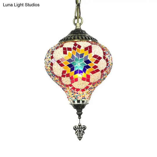 Bronze Coffee House Pendant Light Kit With Colorful Glass Shade