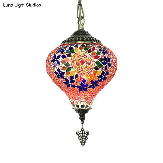 Bronze Coffee House Pendant Light Kit With Colorful Glass Shade