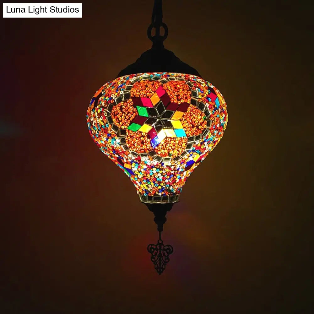 Bronze Coffee House Pendant Light Kit With Colorful Glass Shade