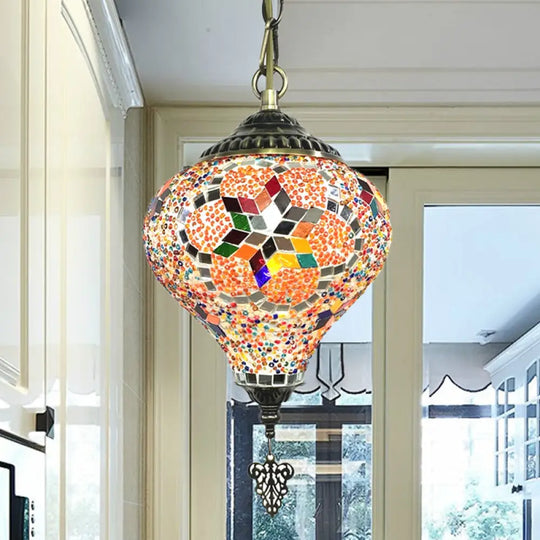 Bronze Coffee House Pendant Light Kit With Colorful Glass Shade / D