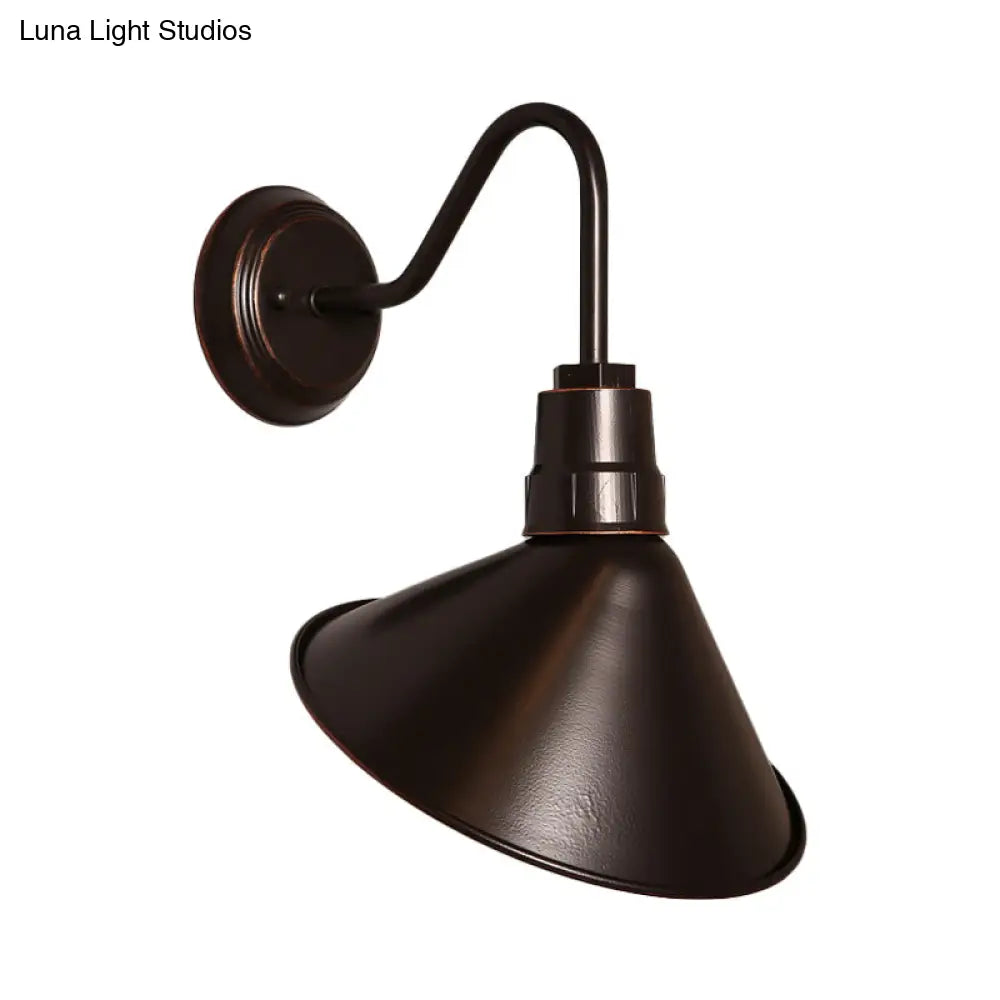 Bronze Cone Shade Metal Wall Sconce: Industrial Bedroom Lighting