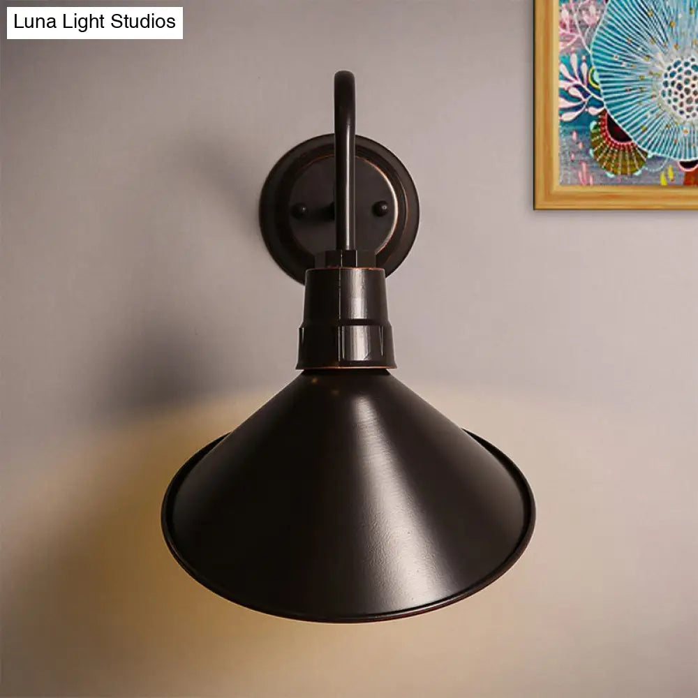 Bronze Cone Shade Metal Wall Sconce: Industrial Bedroom Lighting