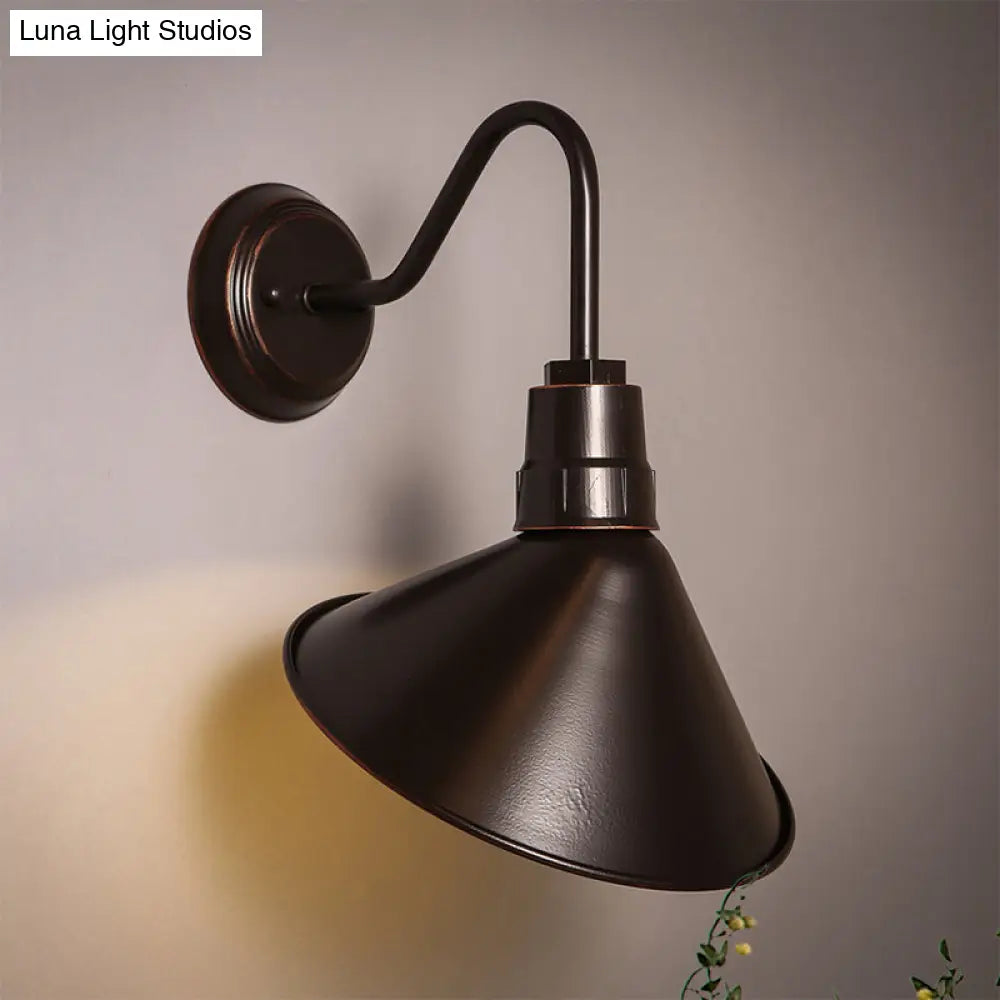 Bronze Cone Shade Metal Wall Sconce: Industrial Bedroom Lighting