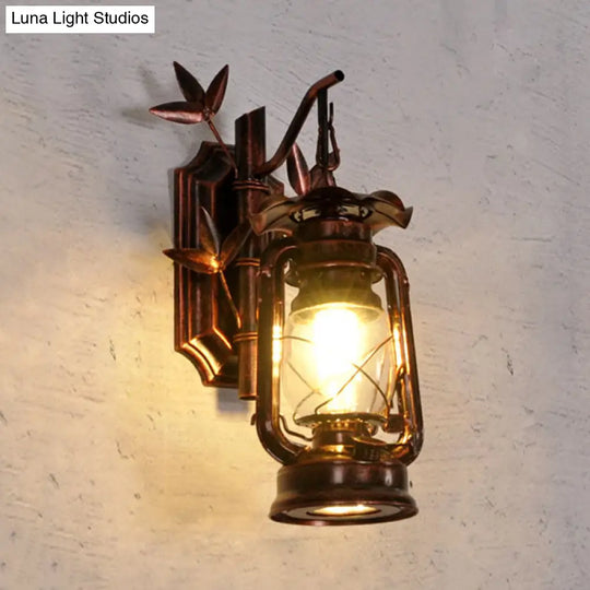 Bronze/Copper Industrial Lantern Sconce With Clear Glass - Wall Mount Light Fixture