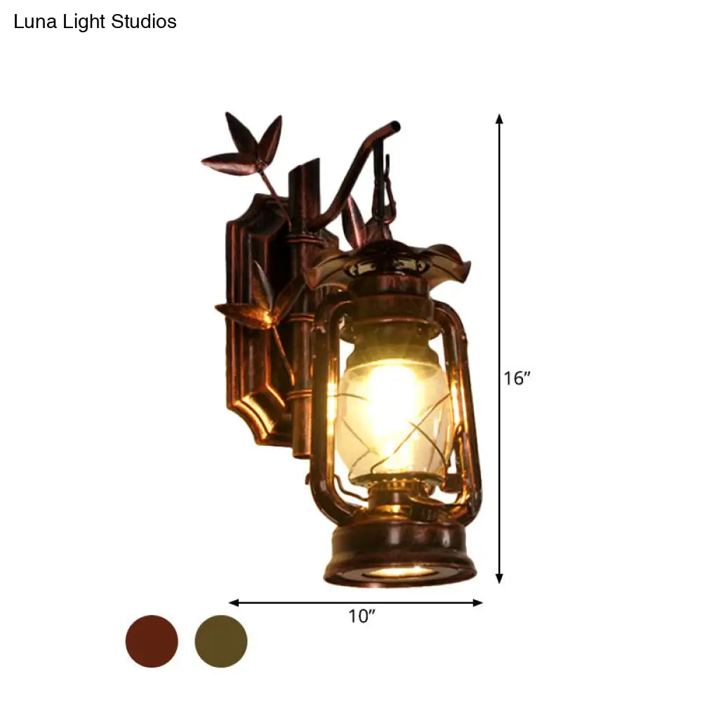 Bronze/Copper Industrial Lantern Sconce With Clear Glass - Wall Mount Light Fixture