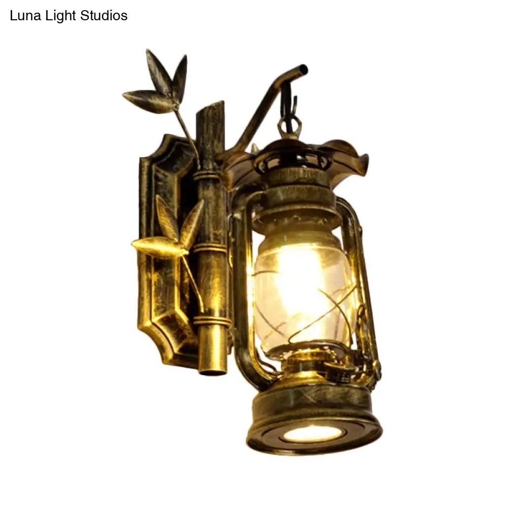 Bronze/Copper Industrial Lantern Sconce With Clear Glass - Wall Mount Light Fixture