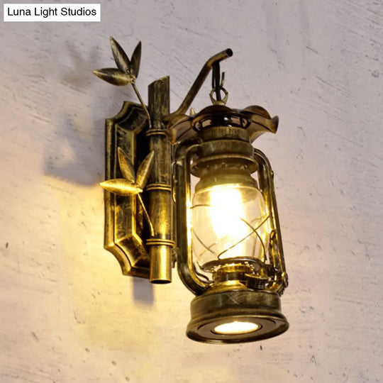 Bronze/Copper Industrial Lantern Sconce With Clear Glass - Wall Mount Light Fixture