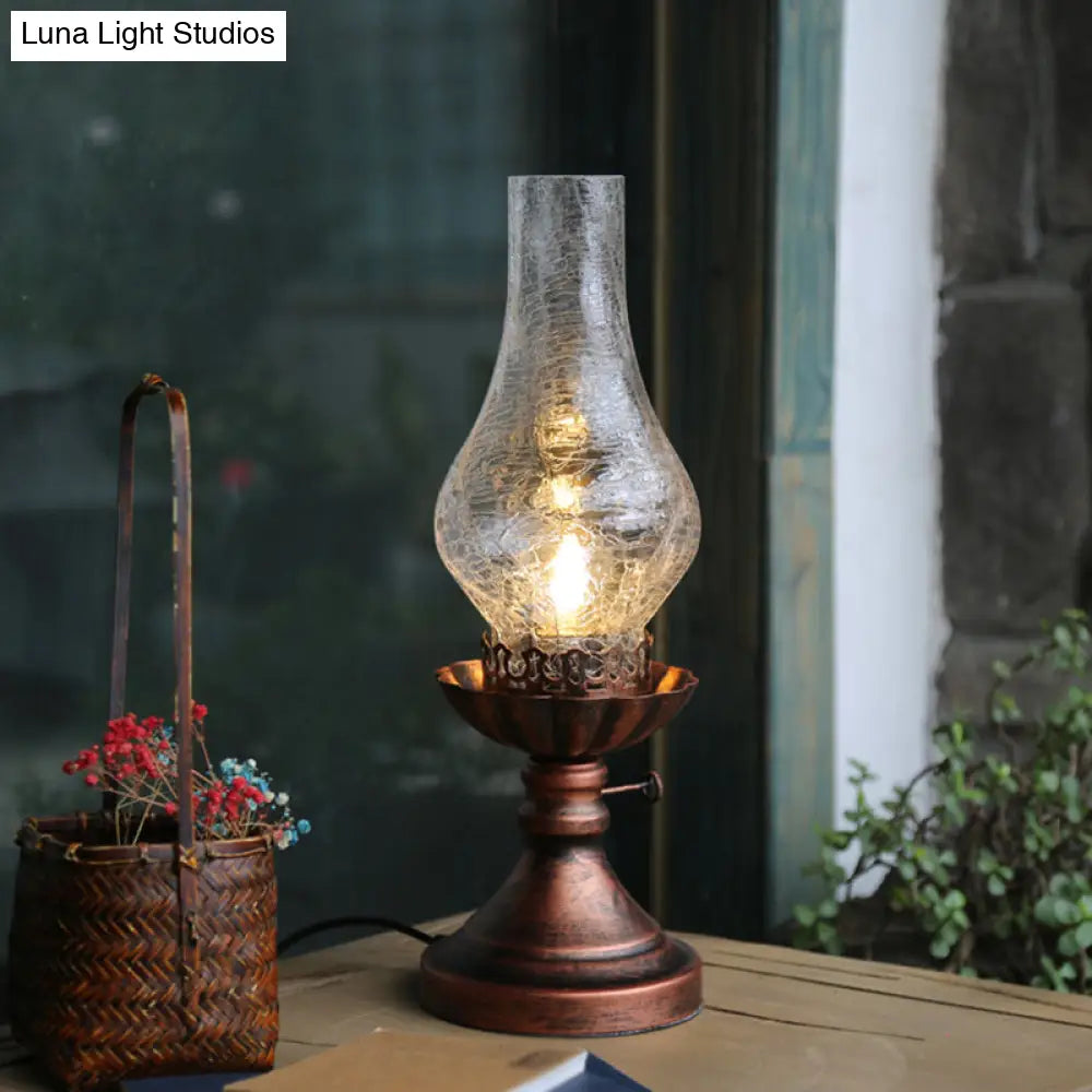 Bronze Crackle Glass Chimney Shade Kerosene Retro Bedside Table Light