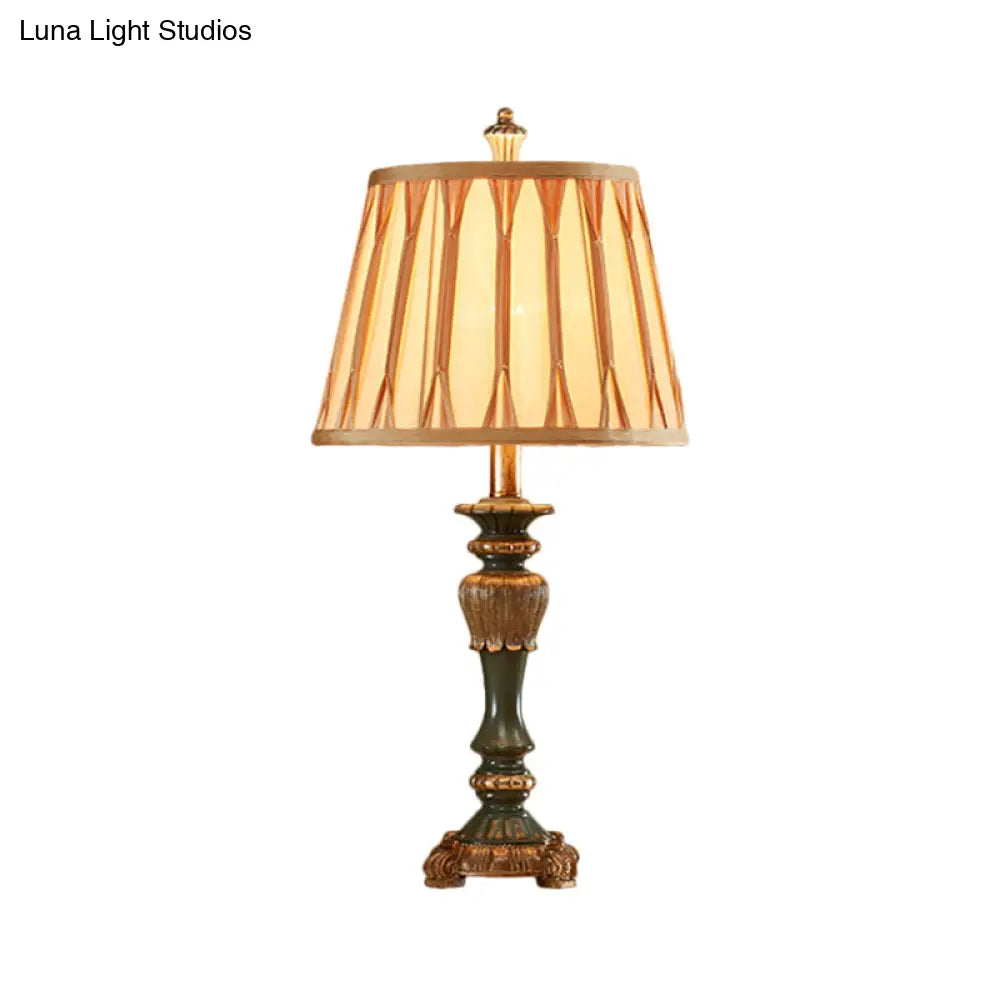 Bronze Fabric Table Lamp W/ Tapered Shade - 10/12 Width Traditional Style Candlestick Base