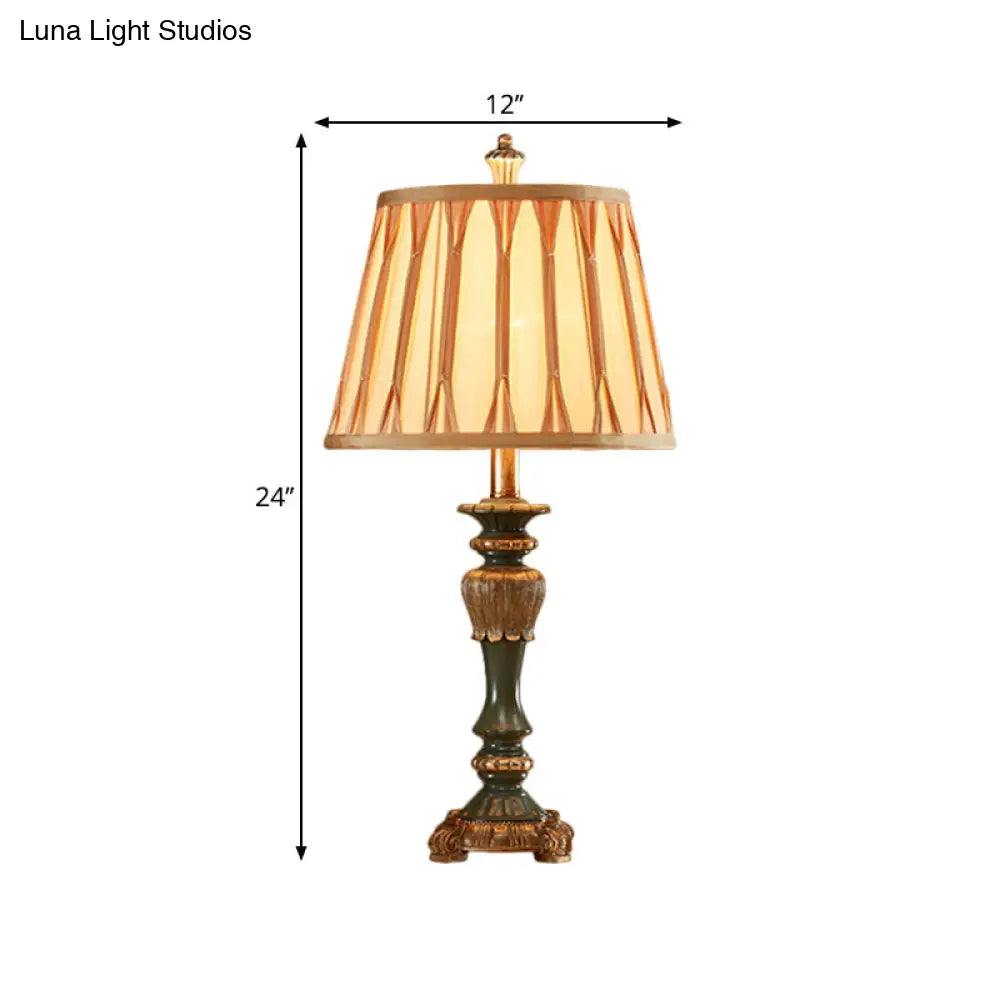 Bronze Fabric Table Lamp W/ Tapered Shade - 10/12 Width Traditional Style Candlestick Base