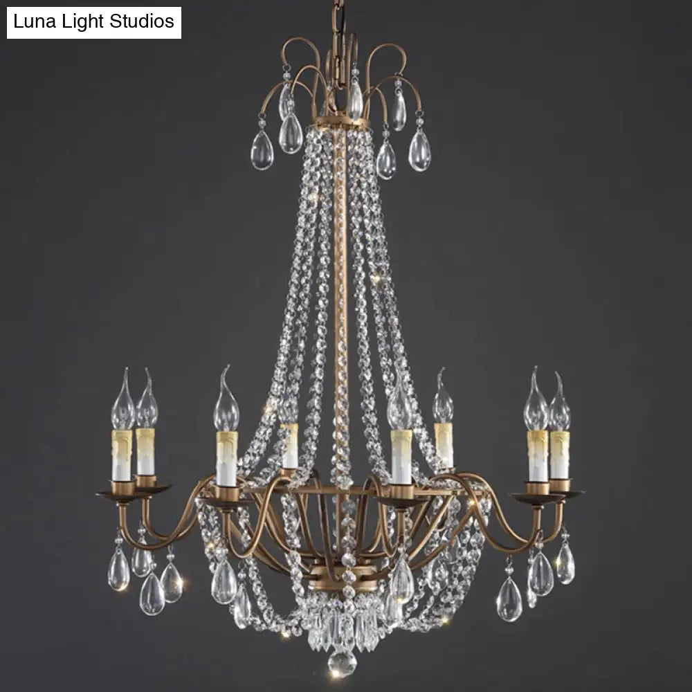 Bronze Finish Candle Chandelier: Elegant Metal Ceiling Light With Crystal Drape For Living Rooms