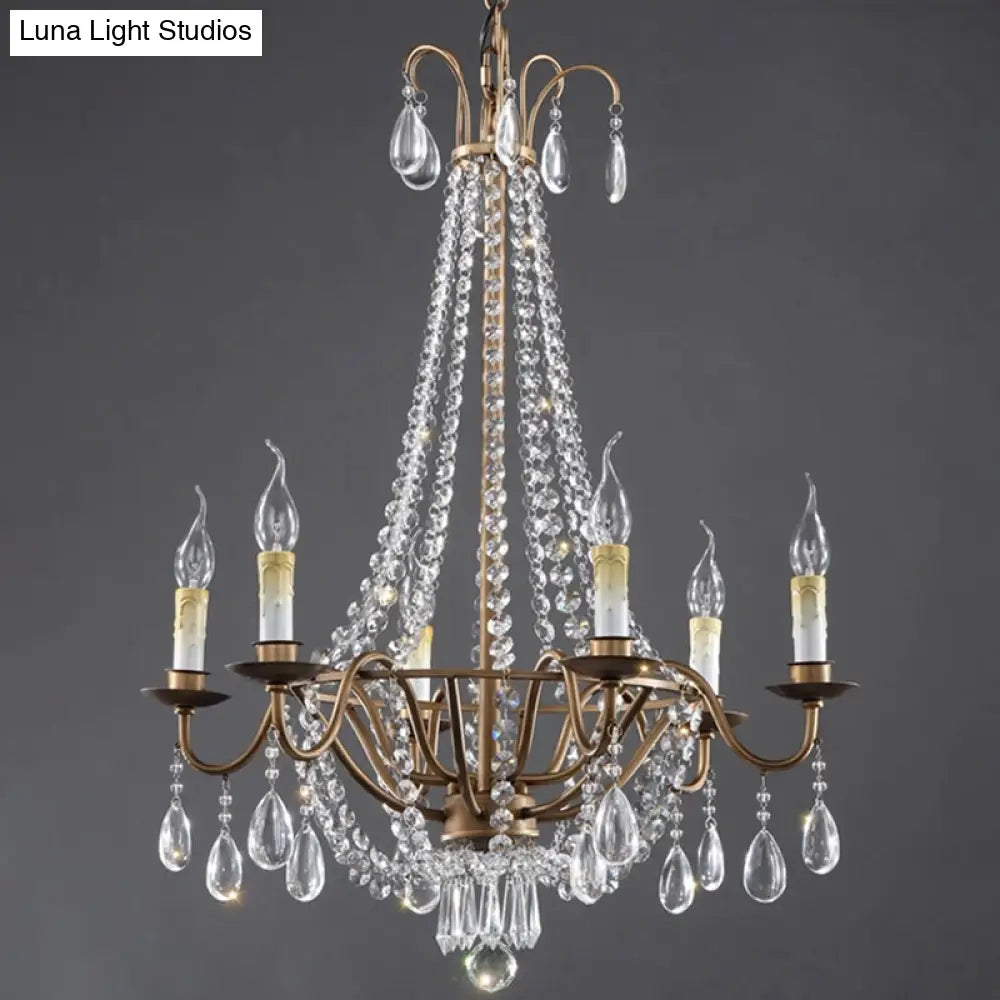 Bronze Finish Candle Chandelier: Elegant Metal Ceiling Light With Crystal Drape For Living Rooms