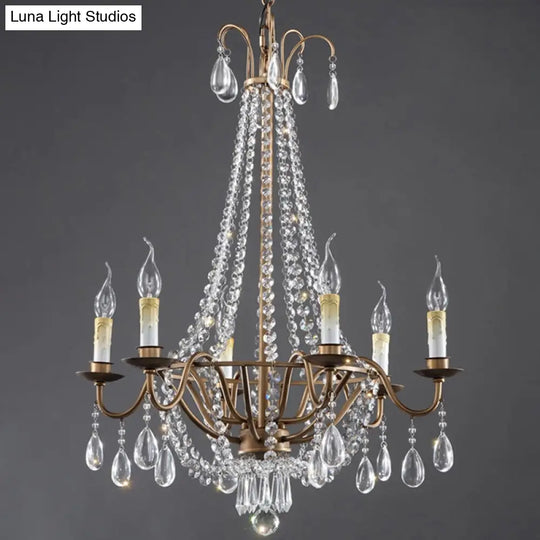 Bronze Finish Candle Chandelier: Elegant Metal Ceiling Light With Crystal Drape For Living Rooms