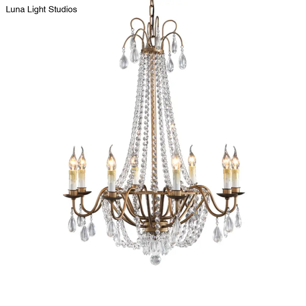 Bronze Finish Candle Chandelier: Elegant Metal Ceiling Light With Crystal Drape For Living Rooms