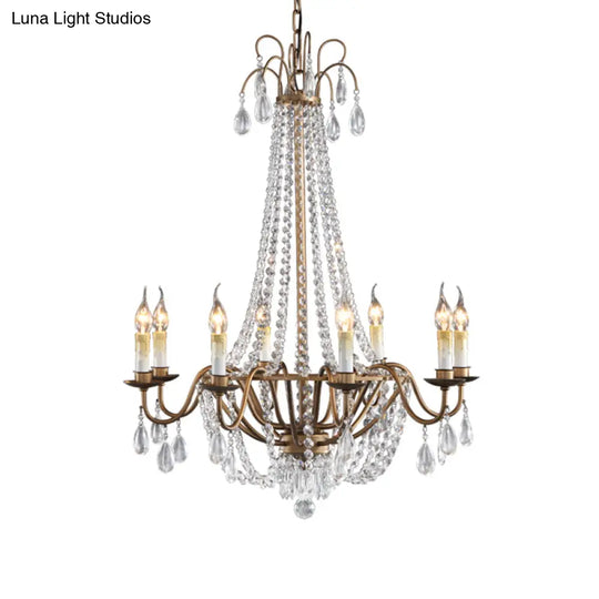 Bronze Finish Candle Chandelier: Elegant Metal Ceiling Light With Crystal Drape For Living Rooms