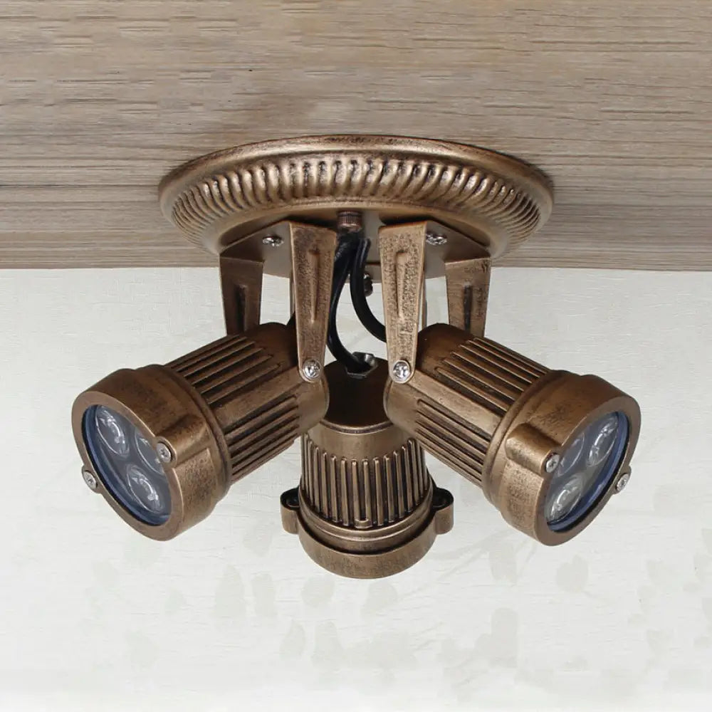 Bronze Finish Ceiling Mounted Fixture With Vintage Metal Design And 3 Rotatable Heads