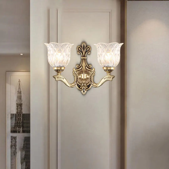 Bronze Finish Ruffle Wall Sconce Light With Traditional Wavy Glass - Bedroom Décor 2 /