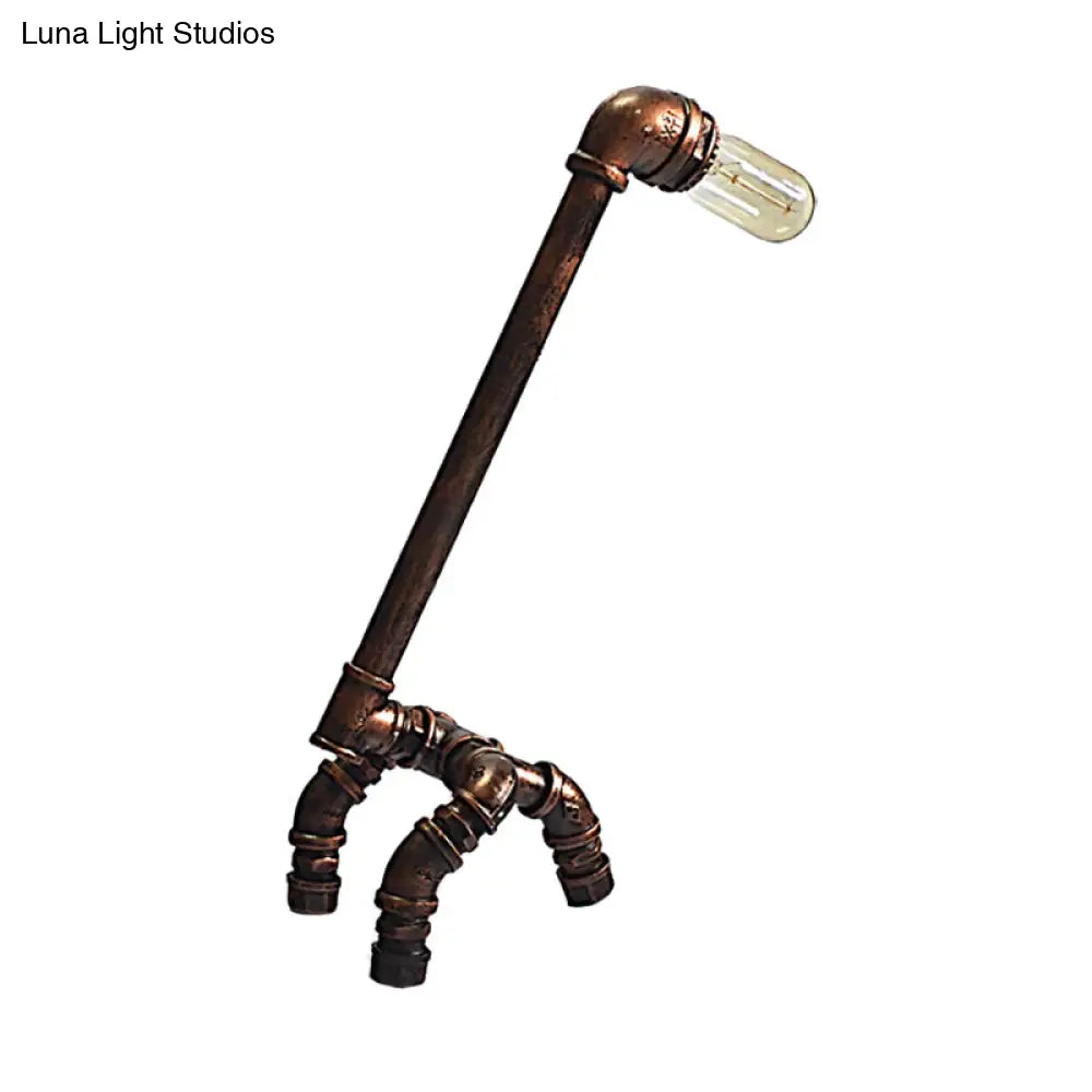 Bronze Finish Table Lamp: Plumbing Pipe Living Room Lighting Rustic Stylish Metal Open Bulb Included