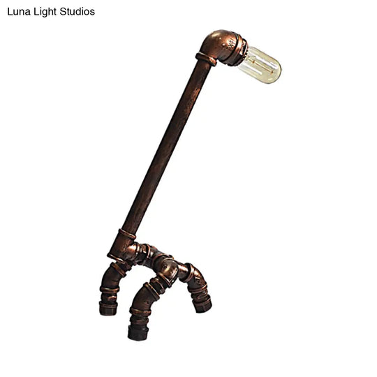 Bronze Finish Table Lamp: Plumbing Pipe Living Room Lighting Rustic Stylish Metal Open Bulb Included