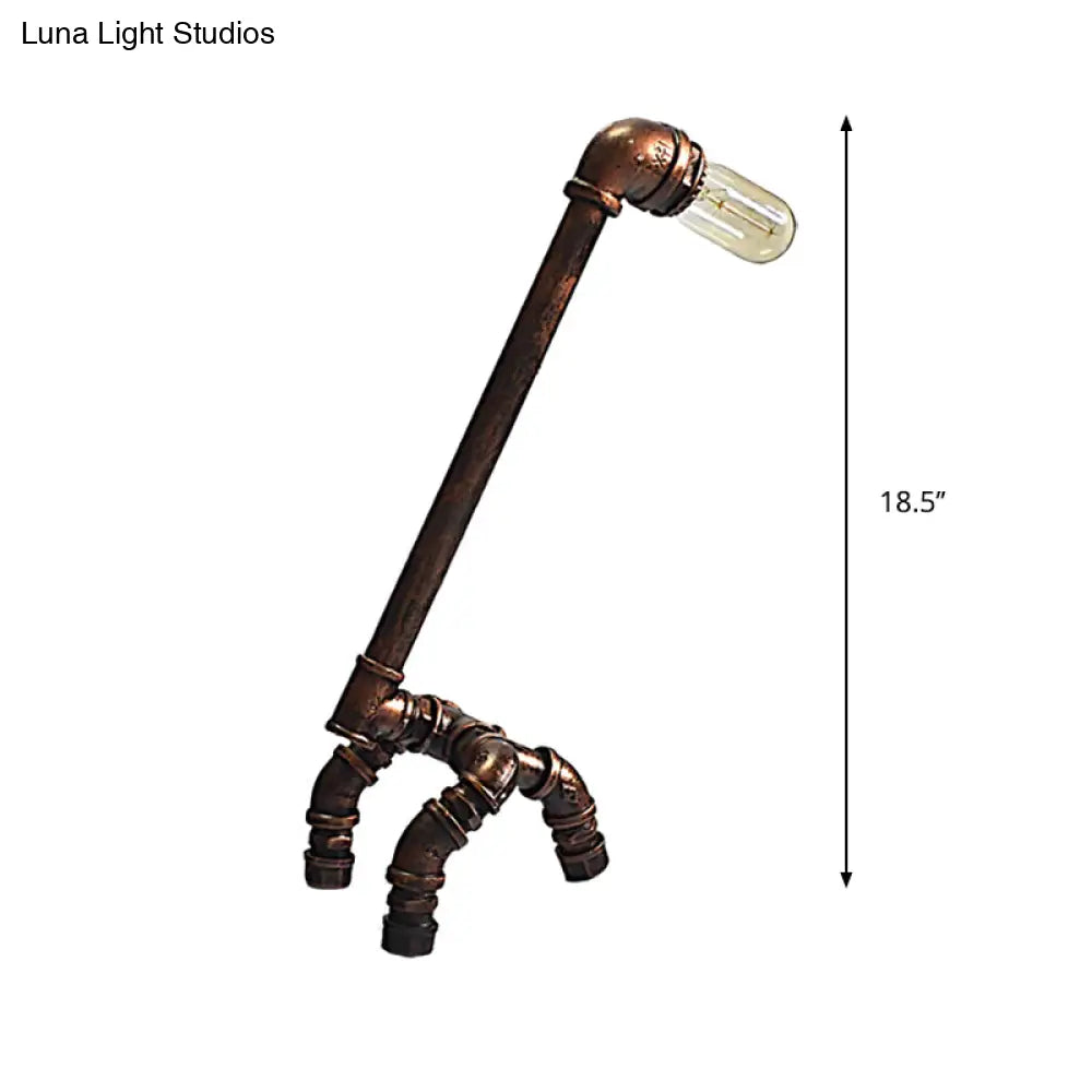 Bronze Finish Table Lamp: Plumbing Pipe Living Room Lighting Rustic Stylish Metal Open Bulb Included