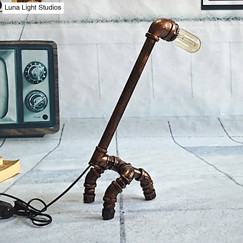 Bronze Finish Table Lamp: Plumbing Pipe Living Room Lighting Rustic Stylish Metal Open Bulb Included