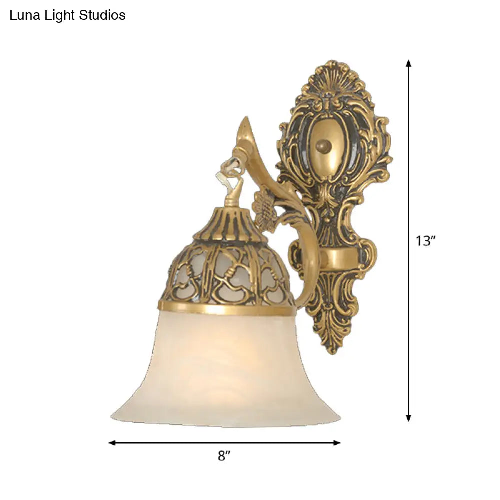 Bronze Flared Wall Mount Lamp With Traditional Alabaster Glass - 1-Head Sconce For Living Room