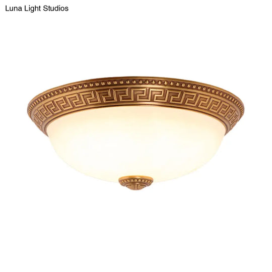 Bronze Flush Mount Light With Cream Glass Bowl And Floral Trim Traditional Led Ceiling Fixture -